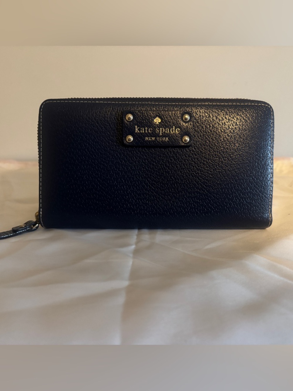 kate spade Continental Navy Pebbled Leather Zip-Around Wallet